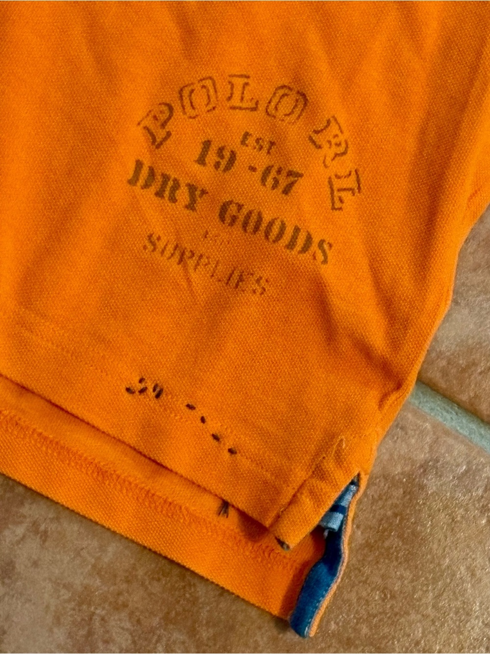 Polo Country by Ralph Lauren orange polo shirt with Blue & Green Accents - Picture 4 of 14